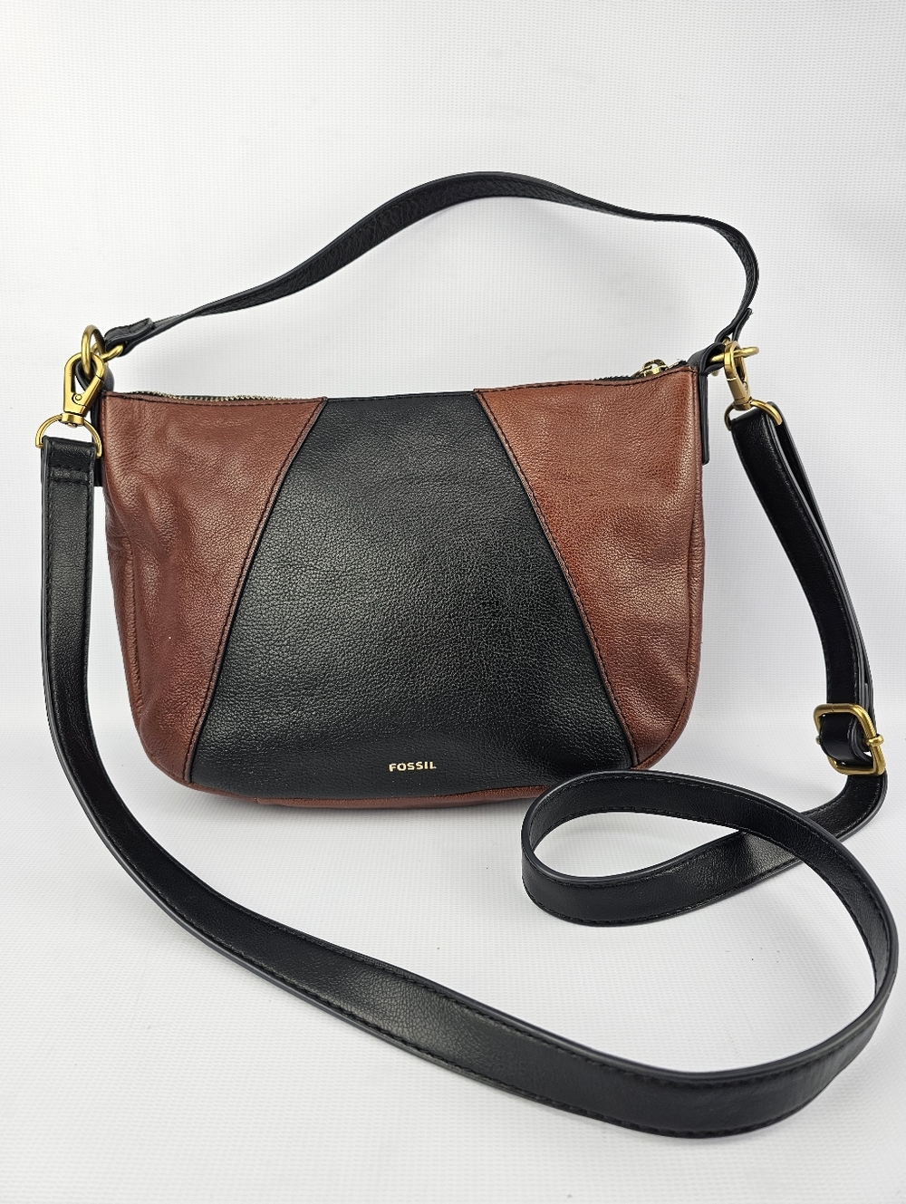 Fossil Skylar Crossbody Handbag Black Brown Pebbled Leather